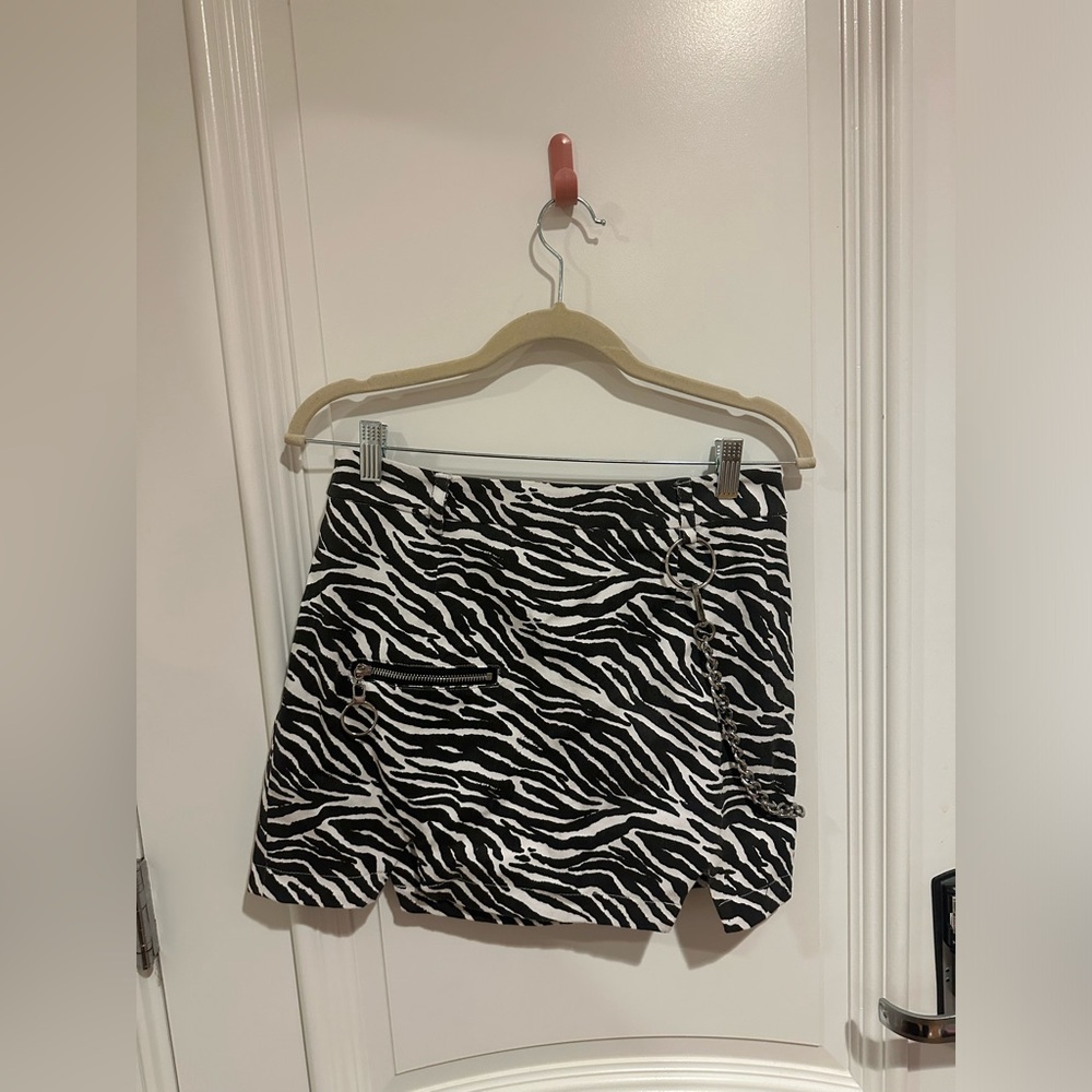 NWT LF Zebra Print Denim Mini Skirt